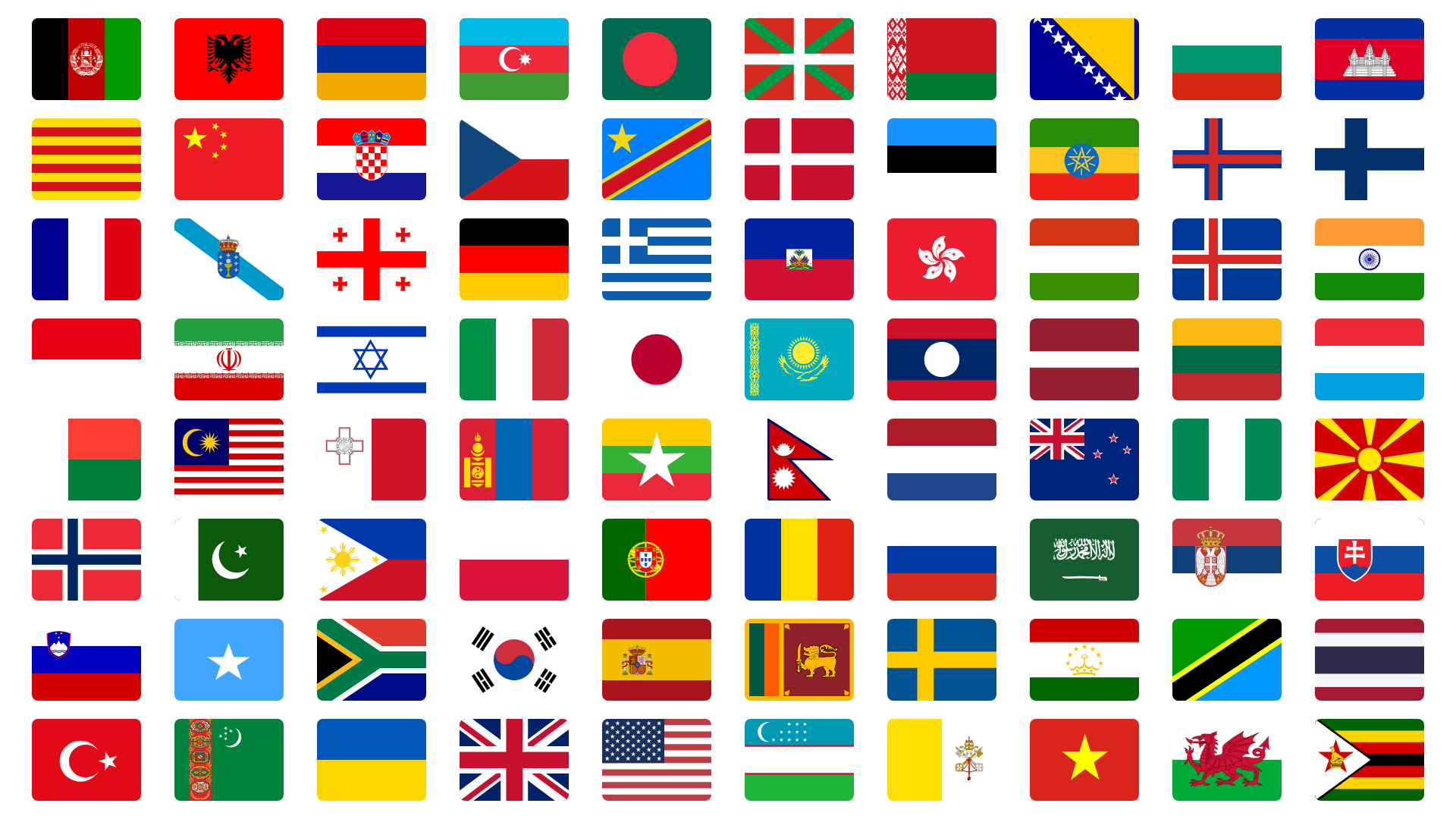 Flags for the 100 languages supported by AutoCaptions
